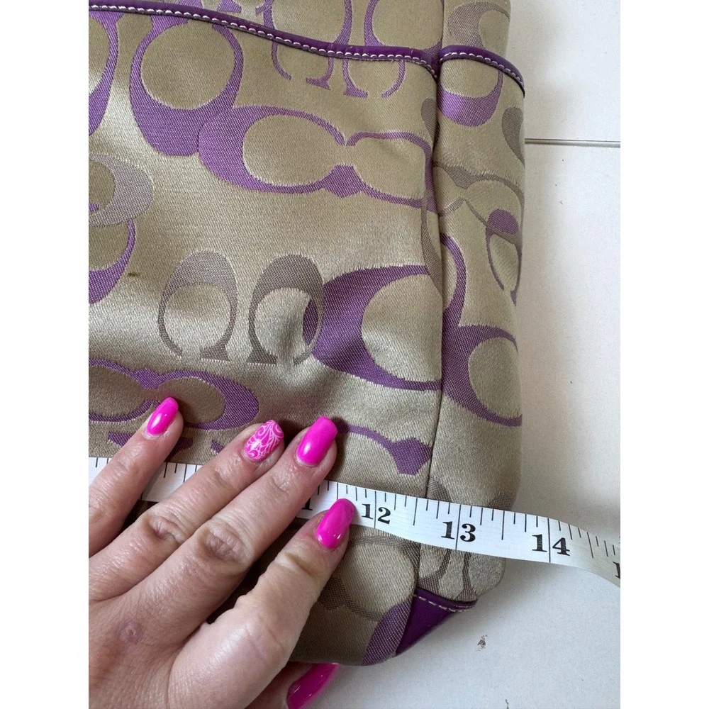 Y2K Coach Signature Tote Bag Women Purple Tan Monogram Patent Trim Aesthetic - Picture 6 of 12